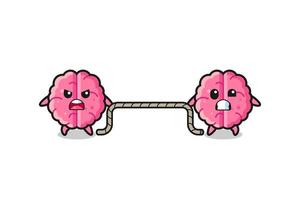 cute brain character is playing tug of war game vector