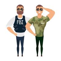 young man with beard fbi agent and military vector