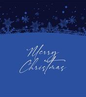 merry christmas lettering blue snowflakes vector