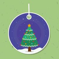 árbol de navidad en etiqueta vector