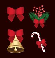 four merry christmas icons vector