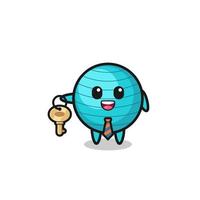 cute exercise ball as a real estate agent mascot vector