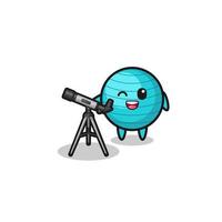 exercise ball astronomer mascot with a modern telescope vector