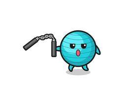 cartoon of exercise ball using nunchaku vector