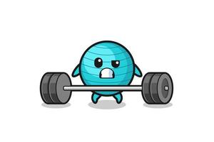 cartoon of exercise ball lifting a barbell vector