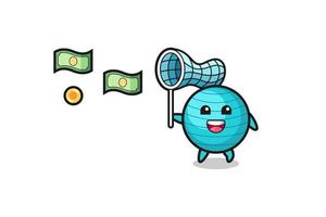 illustration of the exercise ball catching flying money vector