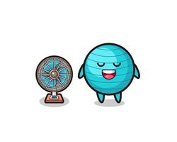 cute exercise ball is standing in front of the fan vector