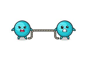 cute exercise ball character is playing tug of war game vector