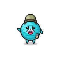 cute exercise ball as veteran cartoon vector