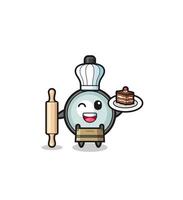 magnifying glass as pastry chef mascot hold rolling pin vector