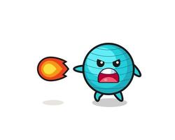 cute exercise ball mascot is shooting fire power vector