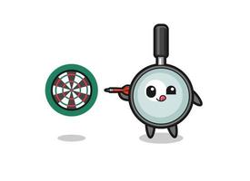 cute magnifying glass is playing dart vector