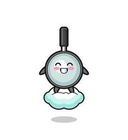 cute magnifying glass illustration riding a floating cloud vector