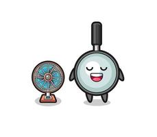 cute magnifying glass is standing in front of the fan vector