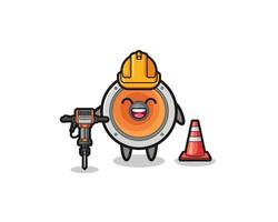 road worker mascot of loudspeaker holding drill machine vector