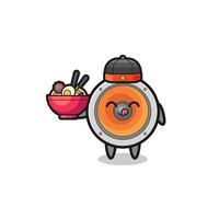 loudspeaker as Chinese chef mascot holding a noodle bowl vector