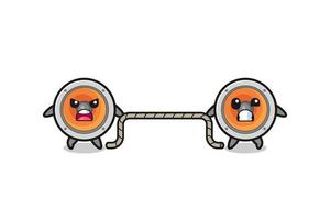 cute loudspeaker character is playing tug of war game vector