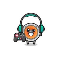 loudspeaker gamer mascot holding a game controller vector