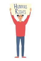 young man with human rights label character vector