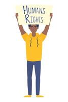 afro young man with human rights label character vector