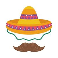 traditional mexican hat with mustache vector