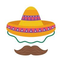 traditional mexican hat with mustache vector