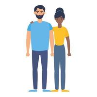 joven pareja interracial avatares personajes vector