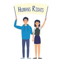 young lovers couple with human rights label vector