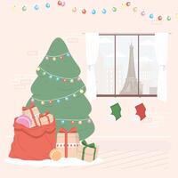 christmas tree home scene vector