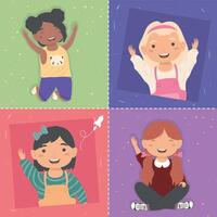 four little girls vector