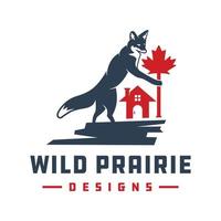 diseño de logotipo animal zorro y símbolo de canadá vector