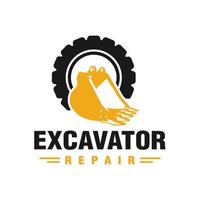 logotipo de reparación de motor de excavadora vector