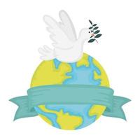 dove flying with olive branch and world planet vector