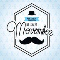 movember celebration card with mustache and hat vector