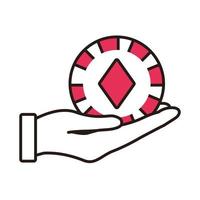 hand lifting casino chip with diamond isolated icon vector