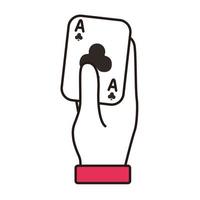 hand lifting casino poker card with clover vector