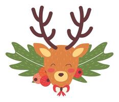 reindeer head and leafs vector