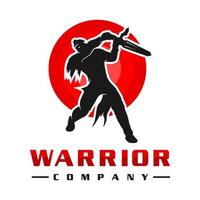 diseño de logotipo de soldado de espada japonesa vector