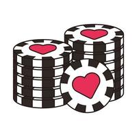 fichas de pila de casino con icono de corazón aislado vector