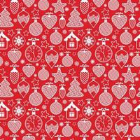 Beautiful design Christmas seamless pattern with xmas toys, balls, snowflakes and stars on red background. Graphic geometric surface pattern. vector