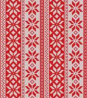 Christmas seamless pattern ornament on the wool knitted texture. Vector illustration in red color