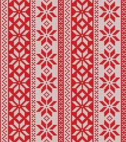 Christmas seamless pattern ornament on the wool knitted texture. Vector illustration in red color