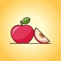 Diseño plano de manzana roja con hoja pequeña en fondo naranja vector