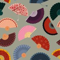 Hand fan on seamless pattern. Beautiful Asian background. Vector illustration