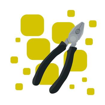 alicates de construcción con mango negro, gráficos vectoriales, con fondo amarillo. vector