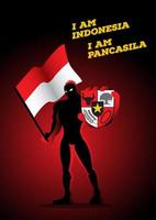 un superhéroe sosteniendo un gran escudo pancasila vector