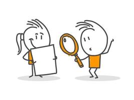 Stick figures. Business, magnifying glass, search. Hand drawn doodle line art cartoon design character. Nr.14 vector