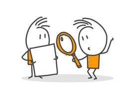 Stick figures. Business, magnifying glass, search. Hand drawn doodle line art cartoon design character. Nr.11 vector