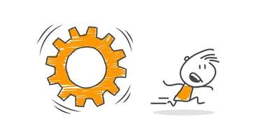 Stick figures. Business, Gear Wheel. Hand drawn doodle line art cartoon design character. Nr.34 vector