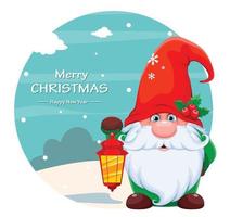 Cute dwarf in red hat cartoon character vector